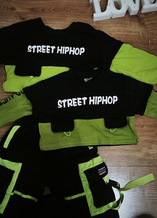 Спортивний костюм street hiphop чорно-салатовий