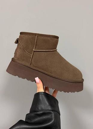 Черевики ugg ultra mini platform chocolate brown suede 🤎