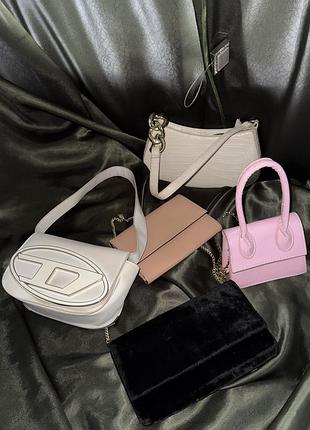 Жіночі сумки diesel та prettylittlething, клатчі, сумочки, різні кольори