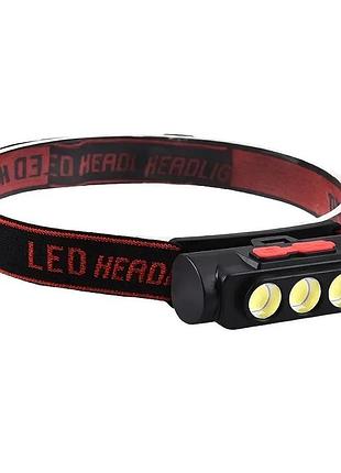 Налобный светодиодный фонарь bl-2119c 3cob с usb-заряжанием черно-красный