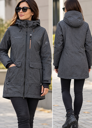 Жіноча подовжена куртка-парка mammut swiss design, xs/s, графітова, преміум outdoor