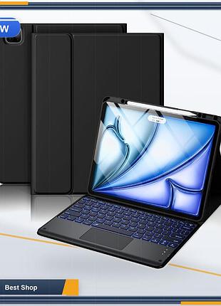 Чохол-клавіатура hamile для ipad air 13 (m2/m3/m4) та pro 12.9 (3/4/5/6 gen), qwertz, підсвітка, тачпад, чорний
