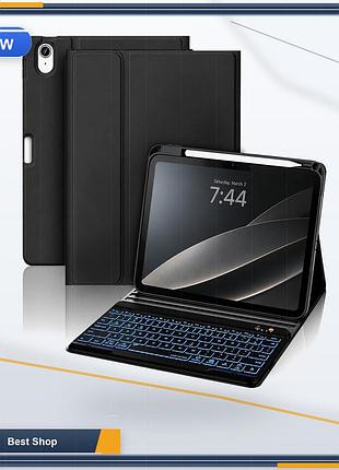 Чохол-клавіатура для ipad 10th gen 2022 / 11th gen 2025, bluetooth клавіатура qwerty з підсвіткою та тримачем для стилуса, чорний