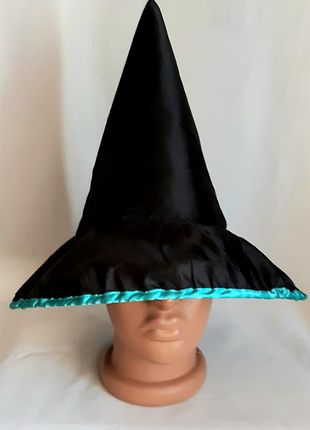 Шляпа колпак ведьмы halloween карнавальный черный с бирюзовым околышем