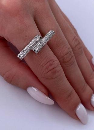 Серебряное кольцо с фианитом, 925, серебро, геометрия