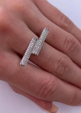 Серебряное кольцо с фианитом, 925, серебро, геометрия3 фото