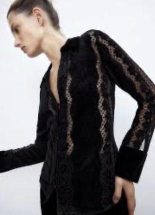 Чорна мереживна блуза zara 2