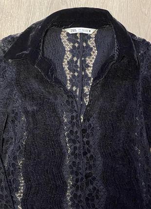 Чорна мереживна блуза zara 5