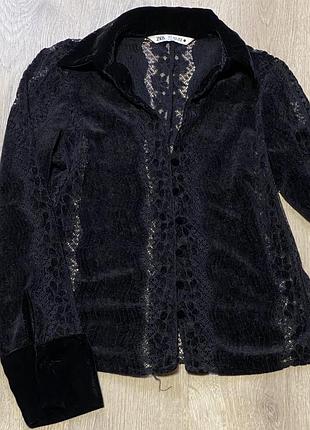 Чорна мереживна блуза zara 4