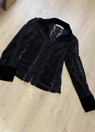 Чорна мереживна блуза zara 3