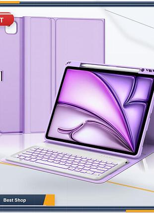 Чохол-клавіатура з тачпадом для ipad air 13 (m4/m3/m2), розкладка qwertz, підсвітка, світло-фіолетовий, bluetooth 5.0