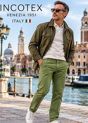 Премиум брюки incotex venezia 1951 итальялия 🇮🇹 100% хлопок, оливково-зеленые, w31-32, 46