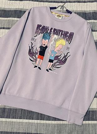Фіолетовий (бузковий) світшот оверсайз із колекції primark x beavis and butt-head (спільно з mtv та майклом джаджом)