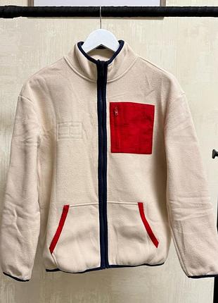 Флісова кофта tommy hilfiger бежева з червоними та синіми деталями