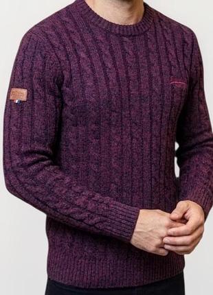 Мужской шерстяной джемпер superdry jacob cable crew косы бордовый меланж размер s