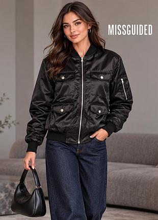 Новый черный сатиновый бомбер куртка оверсайз missguided