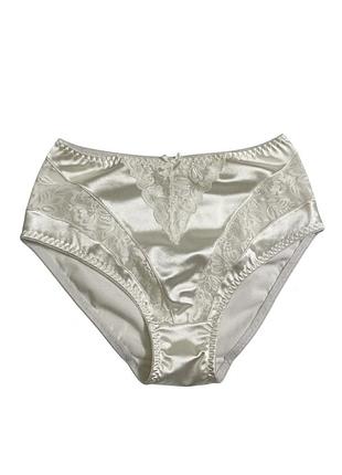 Жіноча нижня білизна / атласні ретро трусики c&a lingerie з мереживом білого кольору / труси з високою посадкою | розмір l-xl (44/46)