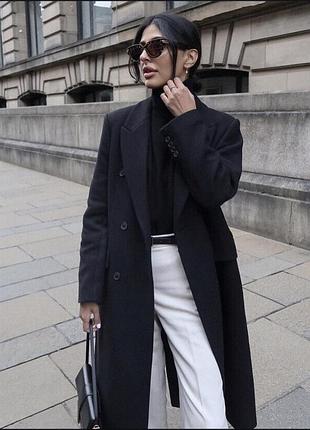 Пальто жіноче zara вовняне чорне двобортне