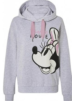 Серое женское худи с капюшоном disney minnie mouse, теплая толстовка кофта с принтом минни маус