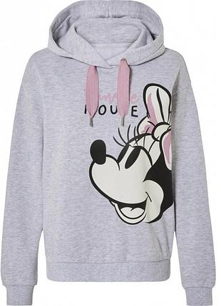 Новое женское худи с капюшоном disney minnie mouse. серая трикотажная толстовка кофта минни маус флисовая утепленная свитшот спортивная кофта