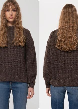 Вовняний светр nudie jeans elsa rib knit brown tweed (oversize) р.l