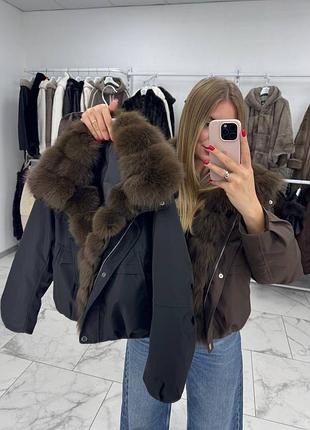 Зимний бомбер женский с натуральным мехом,2 цвета