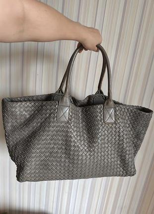 Большая шикарная женская кожаная сумка шопер bottega veneta, made in italy.