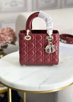 Бордова сумка леді діор dior lady bordeaux lambskin small