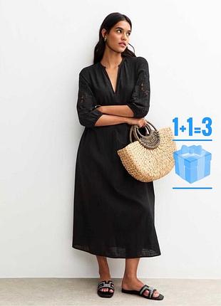 🥰 довга сукня з вишивкою на рукавах без підкладки new look 28 батал бавовна