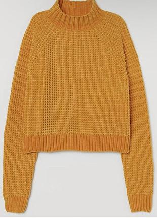 Светр жіночий h&m divided укорочений з коміром-стійкою велюровий жовтий розмір m