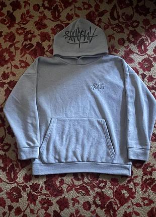 Серая худи по типу stüssy с капюшоном