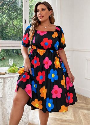 🥰 міді сукня в квітковий принт з підкладкою shein 4xl