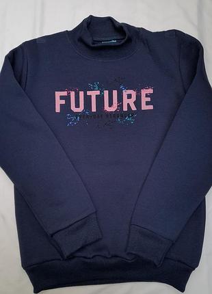 Тепла толстовка для дівчинки, синя, з написом future