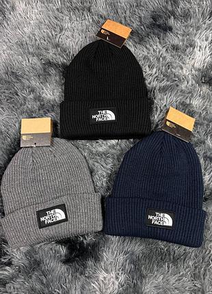 Шапка чоловіча the north face чорна, сіра, синя