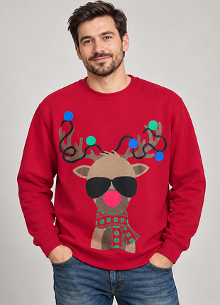 Новорічний світшот з оленем 🎄 червоний, унісекс, xl–xxl, різдвяний принт
