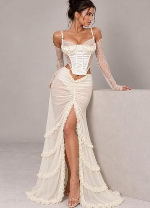 Розпродаж комплект prettylittlething костюм довга спідниця + топ + рукавчики