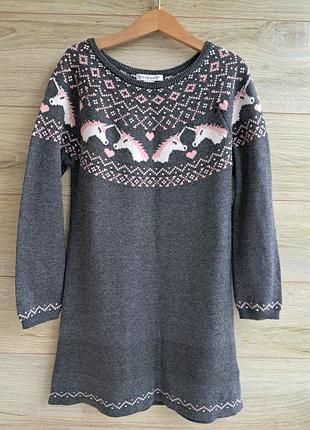 Платье с единорогом primark 7-8л теплое платьице вязаное платье