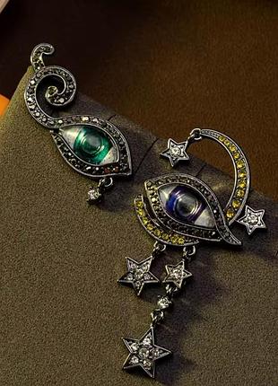 Ассиметричные серьги с маркировкой schiaparelli, скиапарелли, сюрреализм, люкс качество, всевидящее око, глаз