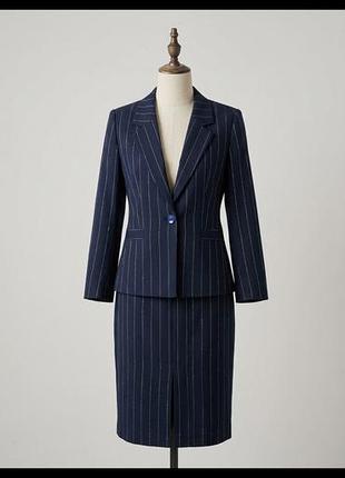 Вовняний костюм 100% pure wool lana verging m синій зі спадницею