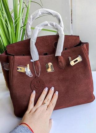 💎new💎брендовая женская сумка♥️♥️♥️с логотипом, birkin 30 см замша шоколад
