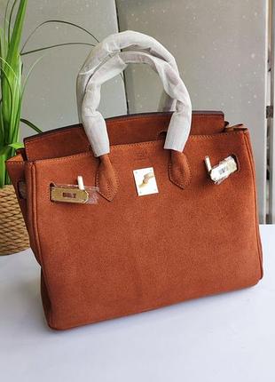 💎new💎брендовая женская сумка♥️♥️♥️с логотипом, birkin 30 см замша рыжая