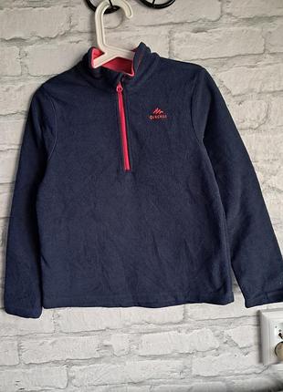 Детская флисовая кофта quechua (decathlon), размер 123-130 см (7-8 лет), темно-синяя с коралловым