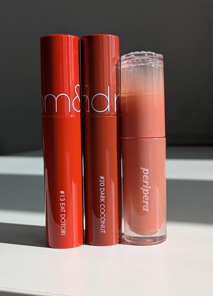 Тінти для губ rom&nd juicy lasting tint, peripera ink mood glowy tint