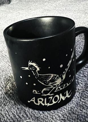 Керамічна чашка "arizona" з птахом (калифорнійська зозуля-бігун), чорна