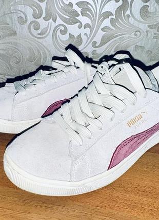Кеди жіночі puma замшеві білі з рожевим