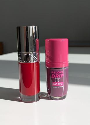 Олійка для губ clarins lip comfort oil 03 cherry + relove drip it lip oil mauve
