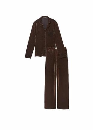 Піжама victoria's secret shimmer knit long pajama set gold розмір s