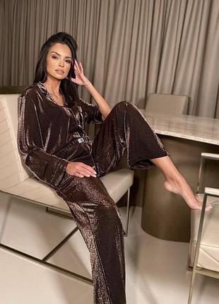 Піжама victoria's secret shimmer knit long pajama set gold розмір s