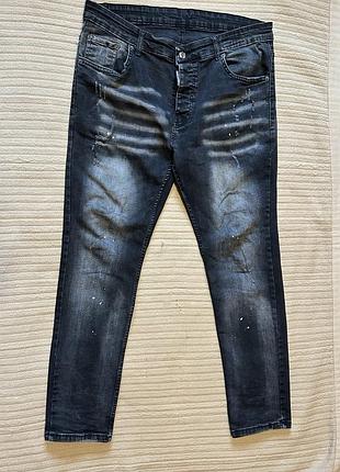Классные узкие черные"рваные" джинсы креативного бренда dsquared2 jeans италия 54 р.