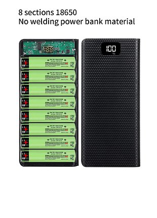 Корпус power bank на 8 аккумуляторов 18650 с дисплеем и фонариком без батарей